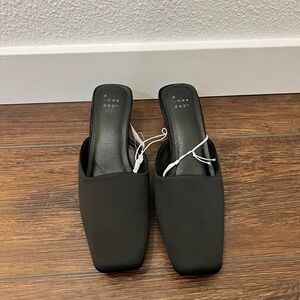 Women's Jessica Square Toe Mule Heels with Memory Foam Insole - A New Day™ Black